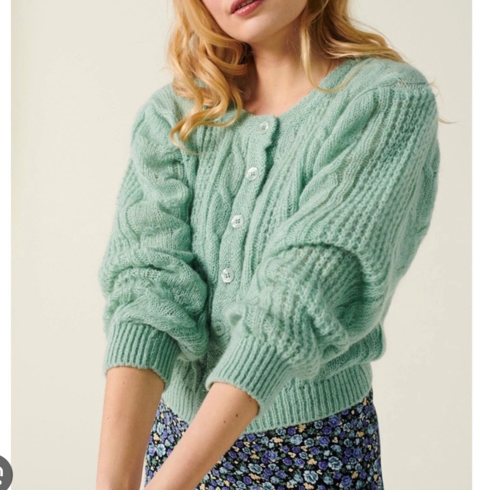 Rouje Mint Green Cable Knit Sweater